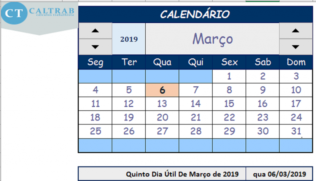 Como calcular o quinto dia útil CALTRAB