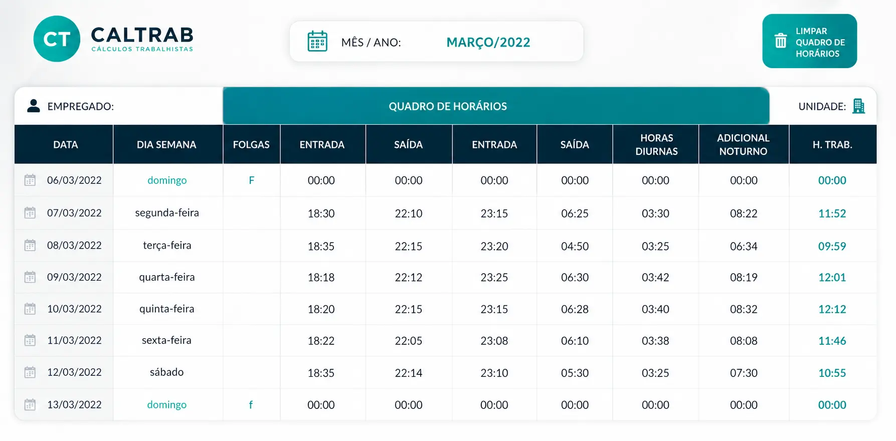 Exemplos práticos de cálculo da jornada noturna com aplicação da Súmula 60 do TST após as 5h da manhã