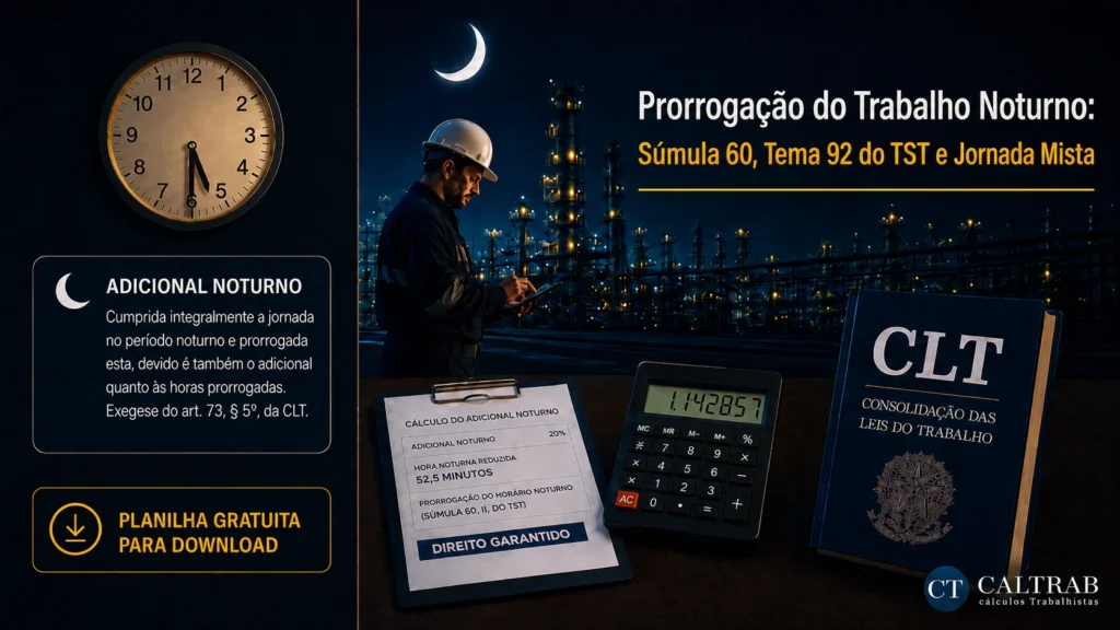 Prorrogação do trabalho noturno com Súmula 60 do TST, Tema 92 e jornada mista CALTRAB