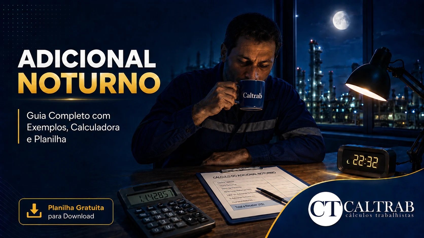 Adicional Noturno Guia Completo fig destacada Adicional noturno no trabalho urbano com exemplos, calculadora e planilha gratuita CALTRABA