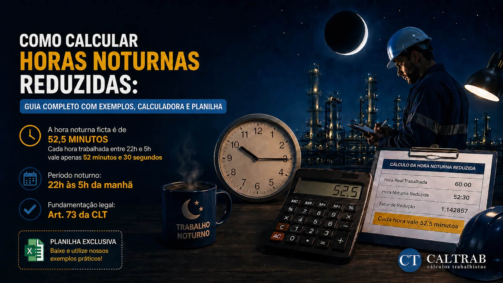 como-calcular-hora-noturna-reduzida Como calcular horas noturnas reduzidas com exemplos, calculadora e planilha CALTRAB