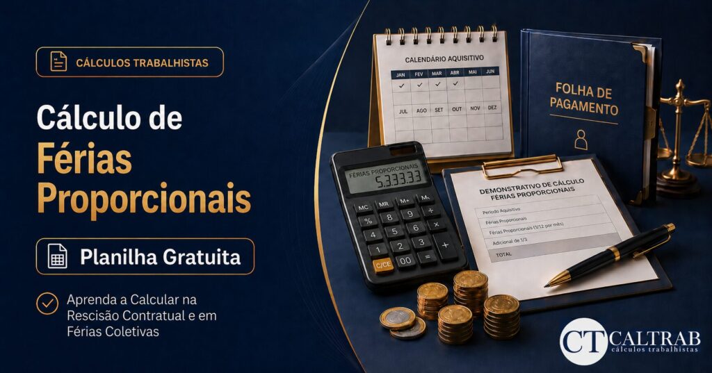 Cálculo de férias proporcionais com planilha gratuita para rescisão contratual e férias coletivas.